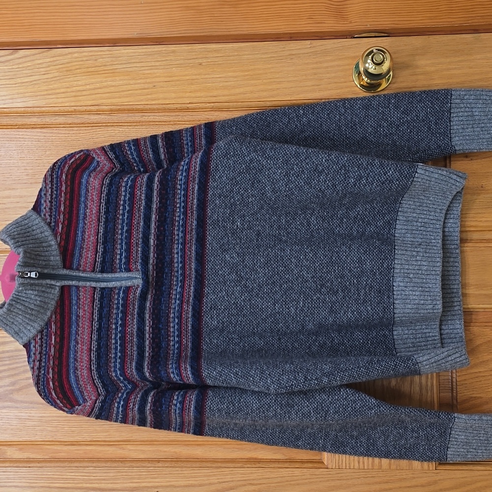 Gianneti 80% Wool Men's Gray and Multicolor Striped Zip-Up Sweater,  Preowned